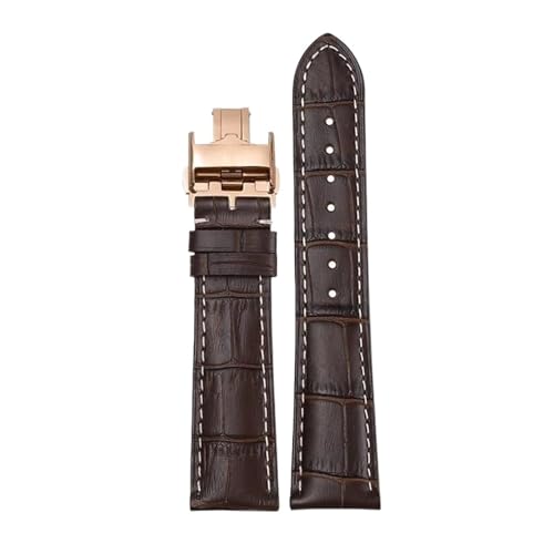KAVJU Armband geeignet für Longines Famous Craftsman Moon Phase Comcast Wunderschöne Echtleder-Schmetterlingsschnalle Original-Uhrenverbot(Brown Rose Gold Butt,14mm) von KAVJU