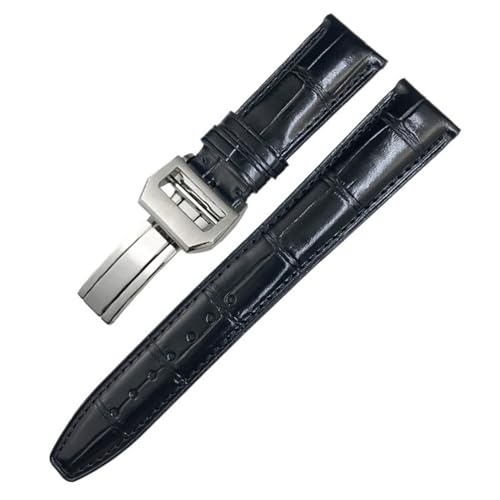 KAVJU Klassisches Lederarmband mit Alligatorstruktur, 20 mm, 21 mm, 22 mm, passend für IWC Pilot Series IW500107 IW371604 IW500710 PORTUGIESER-Armband(Black Square,Black Buckle-20mm) von KAVJU