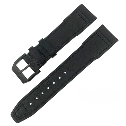 KAVJU Lederarmband 20mm 21mm 22mm für IWC IW3777 IW3270 Mark 18 Big Pilot's Watch Strap Braune Armbänder aus weichem Rindsleder(Black black,20mm) von KAVJU