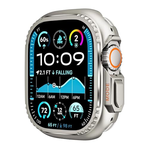 KAVJU Metallabdeckung für Apple Watch Ultra 2 S10 42 mm S10 46 m 49 mm 45 mm Gehäuserahmen Schutzstoßstange iWatch Serie 9 8 7 6 5 SE 44 mm Lünette Wechsel zu Ultra(Titanium,S10 42mm) von KAVJU