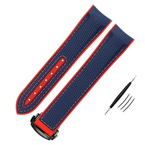 KAVJU Nylon-Silikon-Uhrenarmband für Omega-Uhrenarmband, 20 mm, 21 mm, 22 mm, Silikon-Uhrenarmband, Faltschließe, gebogenes Ende, Armband mit Logo, 20 mm, Achat von KAVJU