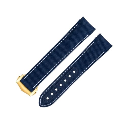 KAVJU Omega-Armband für AT150 Seamaster 300 Planet Ocean De Ville Speedmaster Speedmaster Uhrenarmband mit gebogenem Ende, 20 mm, blau-weiße Linie, hochdichtes Nylon-Rindsleder, 20 mm, Achat von KAVJU