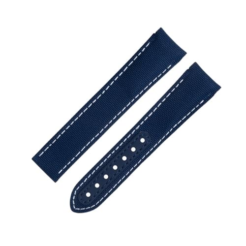 KAVJU Omega-Armband für AT150 Seamaster 300 Planet Ocean De Ville Speedmaster Speedmaster Uhrenarmband mit gebogenem Ende, 20 mm, blau-weiße Linie, hochdichtes Nylon-Rindsleder, 20 mm, Achat von KAVJU
