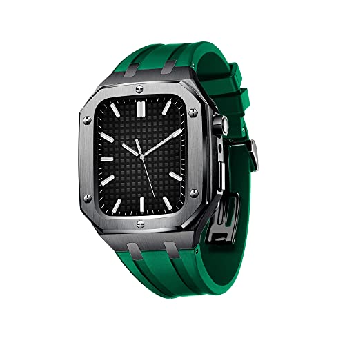 KAVJU Silikon-Armband für Apple Watch 45 mm / 44 mm, stoßfest, Militär-Design, Metallschutzhülle mit Silikonband, 44MM FOR 6/5/4/SE, Achat von KAVJU