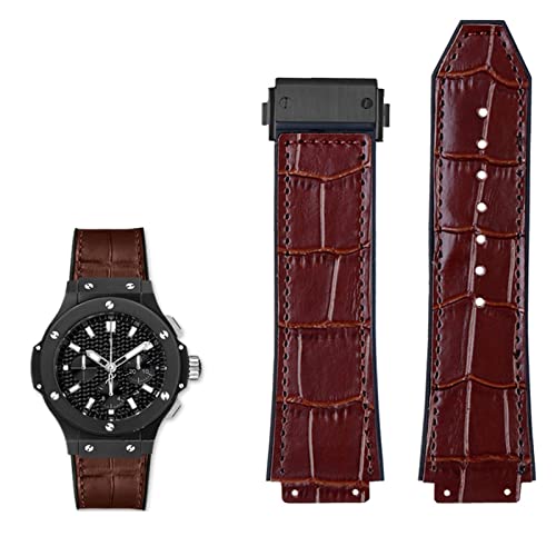 KAVJU Uhrenarmband aus echtem Leder für Hublot Big Bang Serie, Rindsleder, Herren-Armband mit Werkzeug, Zubehör, Schwarz/Braun, 26 x 19 mm, 26mm-19mm, Achat von KAVJU