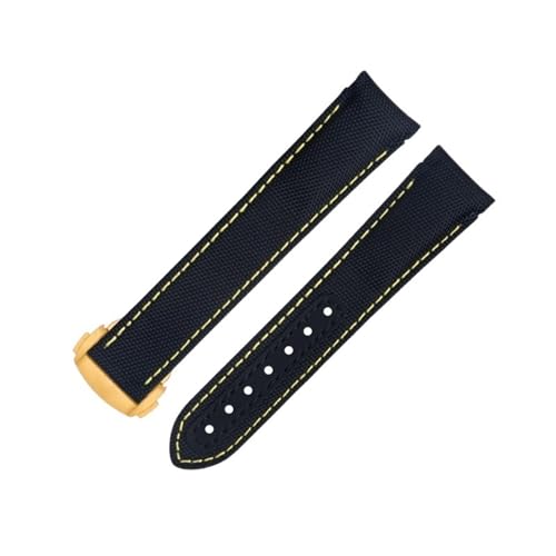 KAVJU Uhrenarmband für Omega-Armband mit gebogenem Ende, 20 mm, schwarz-gelbe Linie, hochdichtes Nylon-Rindsleder, 20 mm, Achat von KAVJU