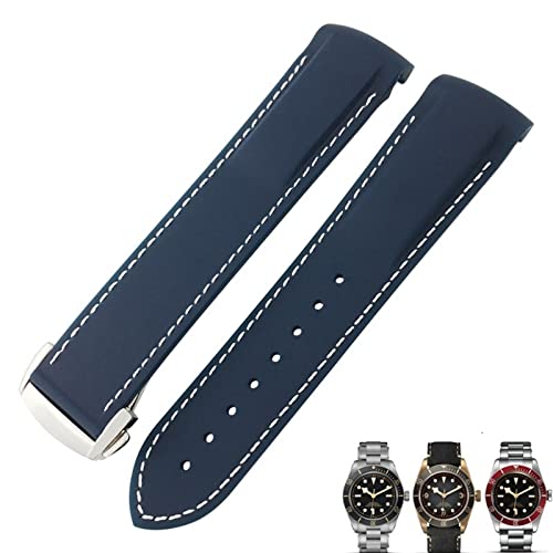 KAVJU Uhrenarmband für Tudor Black Bay für Herren, 20 mm, 22 mm, Gummi, Faltschnalle, Schwarz / Blau / Rot, 22 mm, Achat von KAVJU