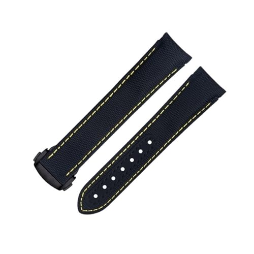 KAVJU Uhrenarmband mit gebogenem Ende, 20 mm, für Omega-Armband AT150 300 Planet Ocean De Ville, schwarz-gelbe Linie, hochdichtes Nylon-Rindsleder, 20 mm von KAVJU