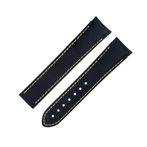 KAVJU Uhrenarmband mit gebogenem Ende, 20 mm, für Omega-Armband AT150 300 Planet Ocean De Ville, schwarz-gelbe Linie, hochdichtes Nylon-Rindsleder, 20 mm von KAVJU