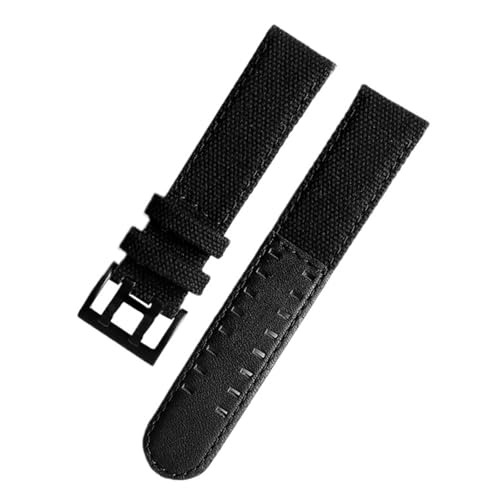 KAXSFE 20 mm 22 mm Canvas-Nylonband, weiches Lederarmband, Herren-Ersatzarmband, kompatibel mit Hamilton Khaki H68201993(Black black,22mm) von KAXSFE
