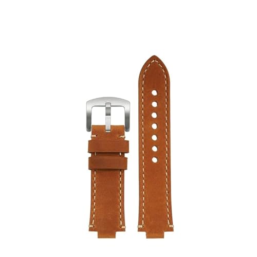 KAXSFE 24 x 12 mm konvex, kompatibel mit ORIS AQUIS Vintage-Armband aus echtem Leder und Rindsleder 733 7730 7740, Herren-Uhrenarmband, braun-blaue Armbänder(Brown rice line sk) von KAXSFE