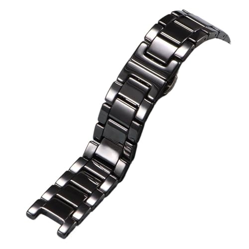 KAXSFE Gekerbtes Keramikarmband, kompatibel mit FolliFollie Omega MK GC Pasha, schwarzer weißer Perle und Schmetterlingsverschluss, 20 x 11 mm, 18 10(Black,20x12mm) von KAXSFE