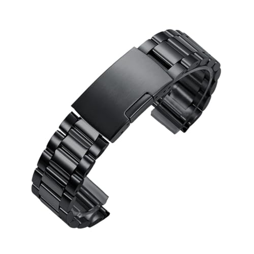 KAXSFE Luxus Arc Flat End Massiv Edelstahl Armband Schwarz Silber Faltschließe Armband Universal Uhrenarmbänder(Black,22mm) von KAXSFE
