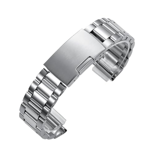KAXSFE Luxus Arc Flat End Massiv Edelstahl Armband Schwarz Silber Faltschließe Armband Universal Uhrenarmbänder(Silver,22mm) von KAXSFE