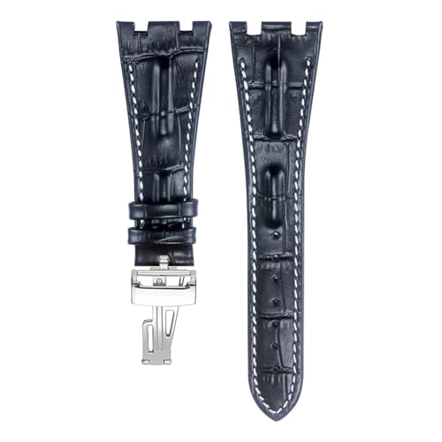 KAXSFE Shengmeirui Gibbous Dorsal Fin Lederarmband kompatibel mit AP ROYAL OAK OFFSHORE AP15710 15703 26470 26133 26209 Herrenarmband 28MM(02 silver) von KAXSFE