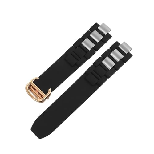 KAXSFE Silikonarmband mit konvexem 20 x 10 mm, kompatibel mit dem wasserdichten Cartier 21 Chronoscaph Sports-Armband W10198U2 W10197U2(Black rose gold) von KAXSFE