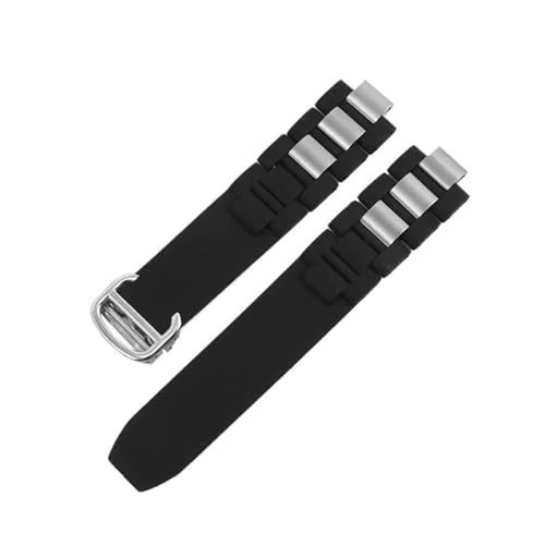 KAXSFE Silikonarmband mit konvexem 20 x 10 mm, kompatibel mit dem wasserdichten Cartier 21 Chronoscaph Sports-Armband W10198U2 W10197U2(Black silver) von KAXSFE