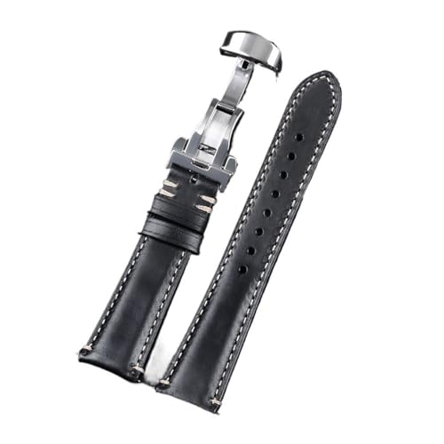 KAXSFE Uhrenarmbänder aus glattem Kalbsleder mit solider automatischer Schmetterlingsschnalle(Black,24mm) von KAXSFE