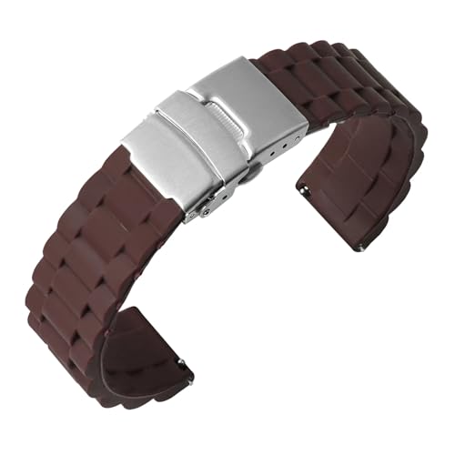 KAXSFE Uhrenarmband, 18 mm, 20, 22, 24, sportlich, wasserdicht, mit Faltschließe, weiches Silikonarmband, Uhrenzubehör(Brown2,18mm) von KAXSFE