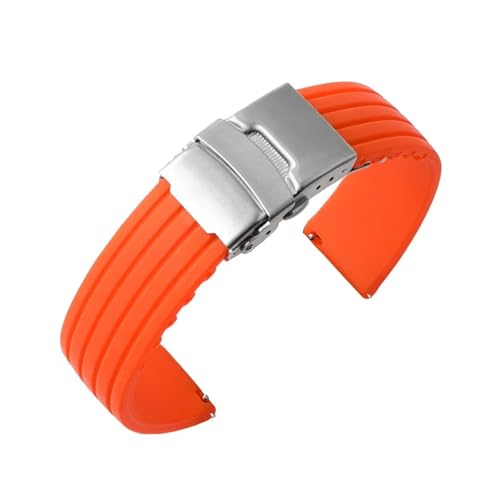 KAXSFE Uhrenarmband, 18 mm, 20, 22, 24, sportlich, wasserdicht, mit Faltschließe, weiches Silikonarmband, Uhrenzubehör(Orange,24mm) von KAXSFE