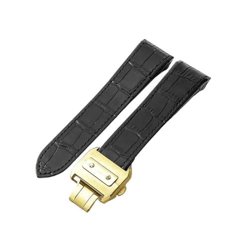 KAXSFE Uhrenarmband aus echtem Leder, kompatibel mit Cartier Sandoz Santos 100, wasserdichtes, schweißfestes Uhrenarmband for Herren und Damen, 20 mm, 23 mm(Black-Golden-Z8,23mm) von KAXSFE