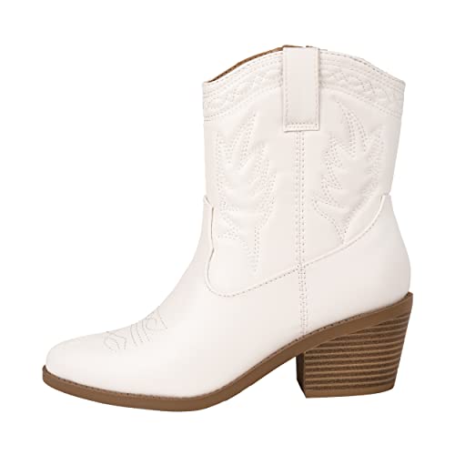 KAYDAY ~ COLIN ~ Damen Western Cowboy Cowgirl Stitched Ankle Boots, Weiss/opulenter Garten, 38.5 EU von KAYDAY