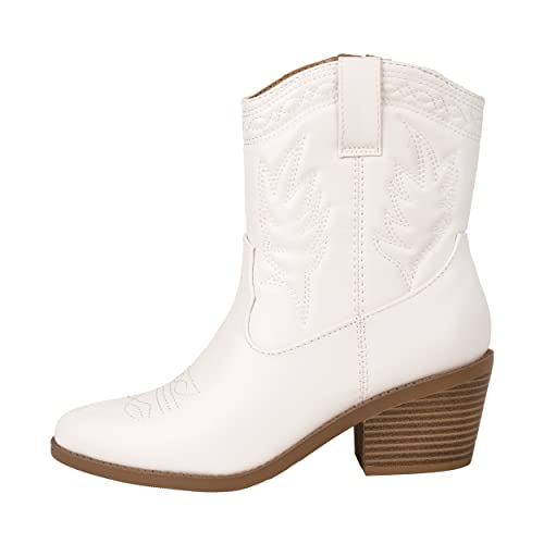 KAYDAY ~ COLIN ~ Damen Western Cowboy Cowgirl Stitched Ankle Boots, Weiss/opulenter Garten, 40.5 EU von KAYDAY