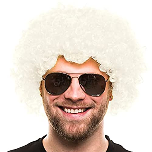 KALUROIL Afro PERÜCKE Lockenkopf Wig Black Afroperücke Lockenperücke Fasching Karneval Unisex 70er Jahre Funky Afro Perücke, One Size（Weiss） von KAYLRE