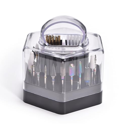 KAZIPOP 2-in-1-Nagelbohrer-Halter mit Reinigungsbürste, 24 Löcher, Nagel-Bits-Etui für Nagelbohrer, staubdichter Ständer, Organizer (ohne Bohrer) (schwarz) von KAZIPOP