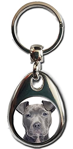 Schlüsselanhänger mit Staffordshire Bullterrier-Motiv, doppelseitig, Blau Schlüsselanhänger mit Staffordshire Bullterrier-Motiv, doppelseitig, Blau von KAZMUGZ