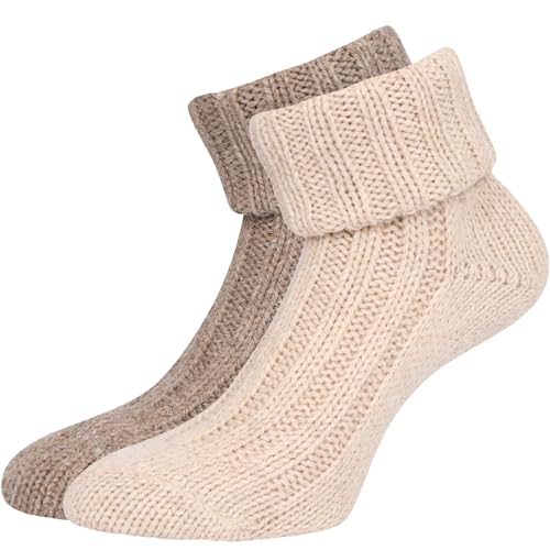 KB Socken Alpakasocken Wintersocken Wollsocken Alpakawolle mit Umschlag Damen 2 Paar (39-42, Braun/Beige), 501-F3A-U von KB Socken