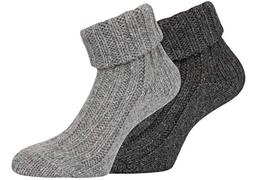 KB Socken Alpakasocken Wintersocken Wollsocken Alpakawolle mit Umschlag Damen 2 Paar (39-42, Schwarz/Grau) von KB Socken