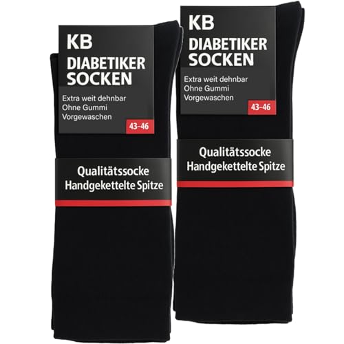 6 Paar Diabetiker Socken Damen Herren schwarz Socken ohne Gummibund extra weit dehnbar von KB Socken