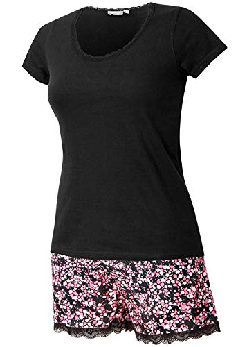 KB Socken Pyjama Schlafanzug Nachtwäsche Nachtanzug Damen S M L XL (L, Schwarz-Rosa) von KB Socken