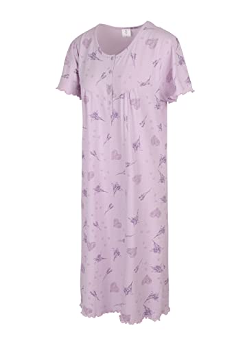 NNachthemd Damen Kurzarm Nachthemd Sommer Nachtwäsche Schlafkleid Flieder mit floral aufgedrucktem Muster aus 100% Baumwolle für Frauen S, M, L, XL, XXL von KB