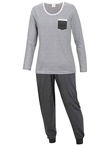 KB Damen Pyjama Set lang Schlafanzug Frauen Nachtwäsche Grauer Pullover Lange Hose (M) von KB