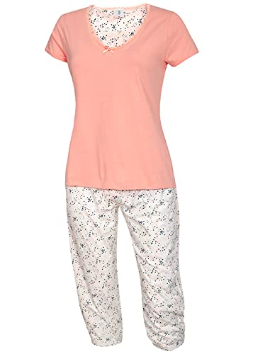 KB Damenschlafanzüge für Frauen Schlafanzug Damen 3/4 Hose Pyjama Damen Baumwolle Kurzarm Caprihose Nachtwäsche orange blau S, M, L, XL (as3, Alpha, m, Regular, Regular, Orange) von KB