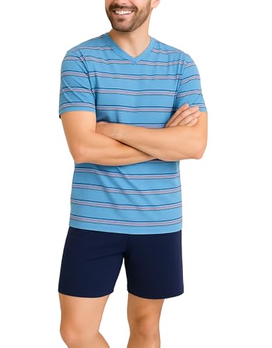 KB Herren Schlafanzug kurz – Sommer Pyjama Set mit Shorts & T-Shirt – 100% Baumwolle Nachtwäsche, Größen M bis 3XL von KB