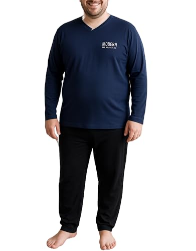 KB Herren Schlafanzug Übergröße 100 % Baumwolle – Pyjama Langarm & Hose mit Gummibund – Nachtwäsche in großen Größen 58, 60, 62, 64 – weich, bequem & maschinenwaschbar von KB