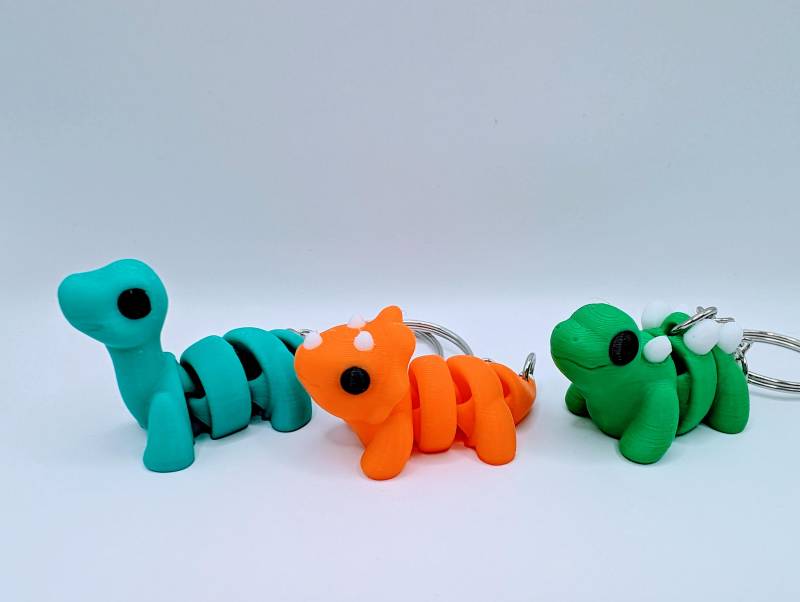 Schlüsselanhänger -Dino Trio - Bewegliche Tiere 3D Gedruckt Fidget Miniatur Anhänger Schlüsselbund von KB3DprintingShop