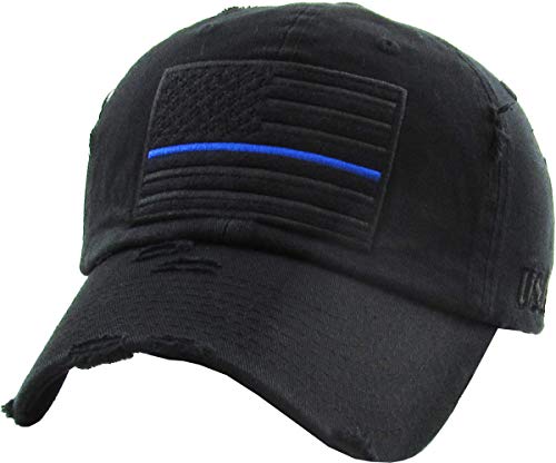 KBETHOS KBVT-209 BLK (Blue LINE) Tactical Operator mit USA-Flaggen-Flecken US Army Military Baseball Cap Einstellbar von KBETHOS