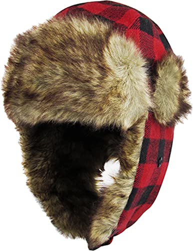 KBETHOS KBW-604 ROT-SCHWARZ Buffalo Plaid Aviator Trooper Trapper Hat Wintermütze von KBETHOS