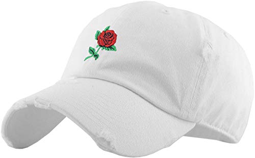 KBETHOS Baseballkappe mit Rosenblüten und Aufschrift "Love Good Vibes", verstellbar, Unisex, Weiße Rose, Vintage, Einheitsgröße von KBETHOS