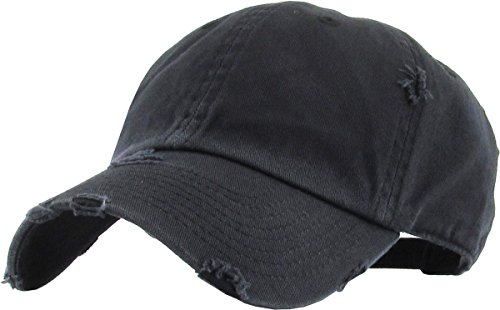 KBETHOS Vintage Washed Distressed Cotton Papa Hut Baseball Cap einstellbar Polo Trucker Unisex Style Headwear (Vintage Pigment) schwarz einstellbar von KBETHOS