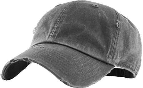 KBETHOS Vintage gewaschen Distressed Baumwolle Dad Mütze Baseball Cap verstellbar Polo Trucker Unisex Stil mit Kopfbedeckungen, Unisex-Erwachsene, (Vintage Pigment) Dark Gray, Einstellbar von KBETHOS