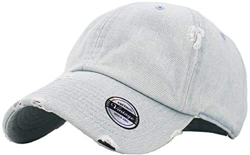 KBETHOS Vintage gewaschen Distressed Cotton Dad Hut Baseball Cap einstellbar Polo Trucker Unisex-Stil Headwear (Vintage) Light Denim einstellbar von KBETHOS