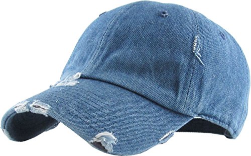 KBETHOS Vintage gewaschen Distressed Cotton Dad Hut Baseball Cap einstellbar Polo Trucker Unisex-Stil Headwear (Vintage) Medium Denim einstellbar von KBETHOS