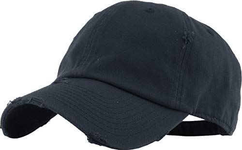 KBETHOS Vintage gewaschen Distressed Cotton Dad Hut Baseball Cap einstellbar Polo Trucker Unisex Style Headwear (Vintage) Navy einstellbar von KBETHOS