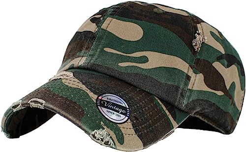 KBETHOS Vintage gewaschen Distressed Cotton Dad Hut Baseball Cap verstellbare Polo Trucker Unisex Style Headwear (Vintage) Camo einstellbar von KBETHOS