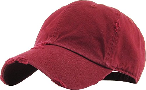 KBETHOS Vintage gewaschen Distressed Cotton Dad Hut Baseball Cap verstellbare Polo Trucker Unisex Style Headwear (Vintage) Maroon einstellbar von KBETHOS